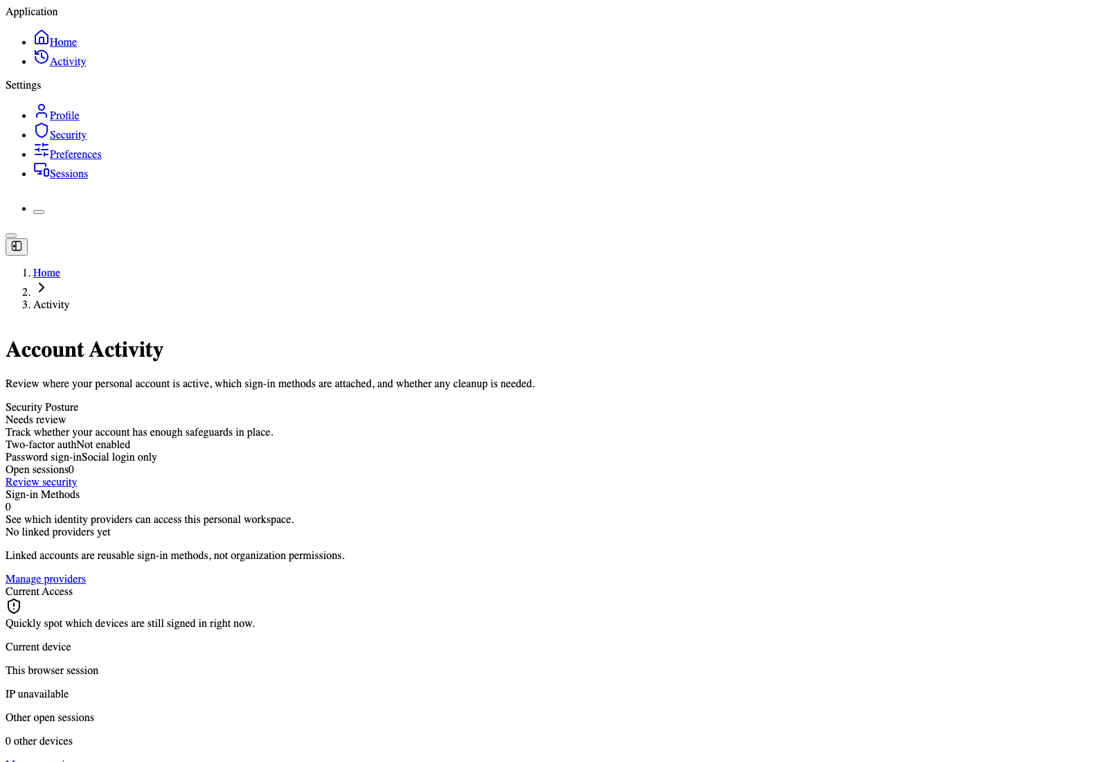 Account activity page