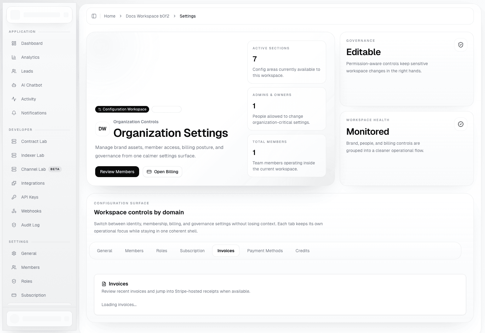 Invoices settings page