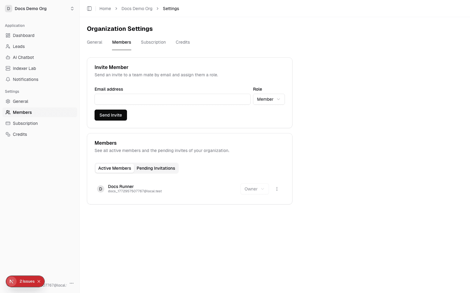 Organization settings - Members