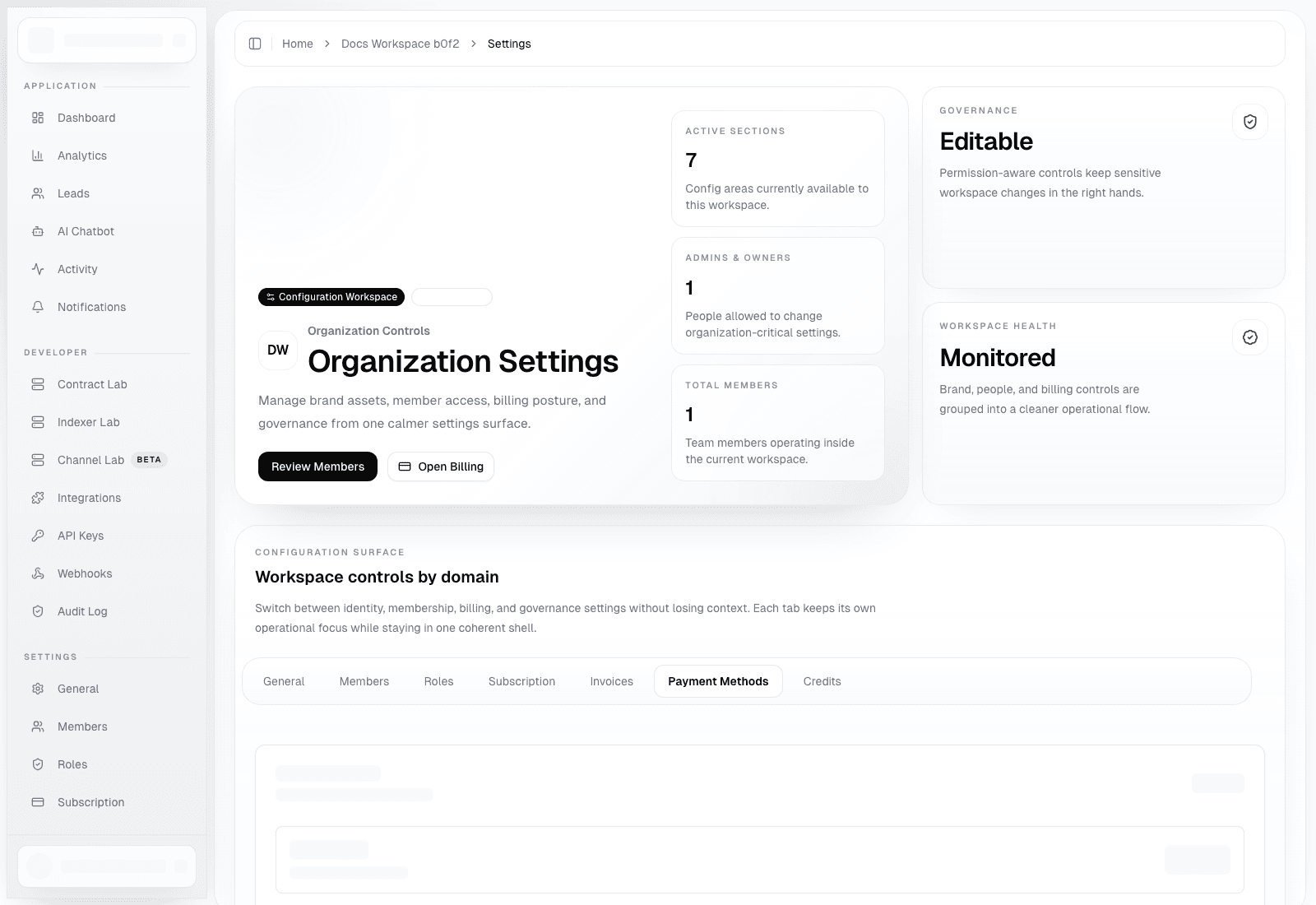 Payment methods settings page